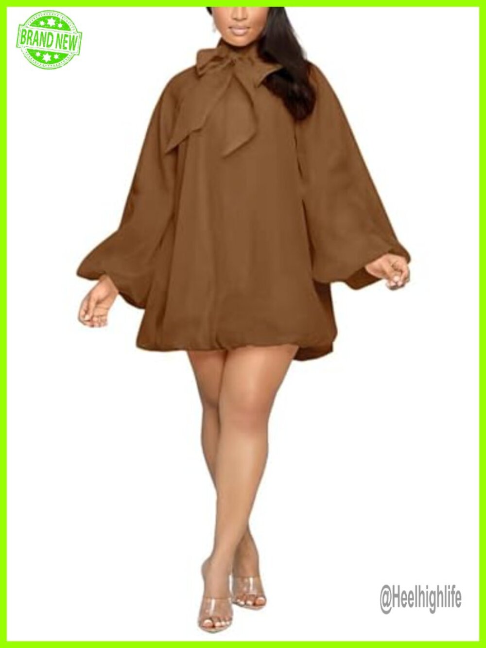 Women's Chiffon Puff Sleeve Mini Dress Bow A-Line Cocktail Party